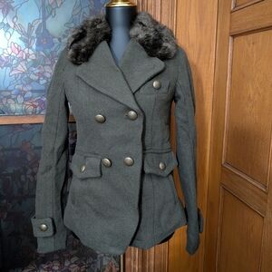 American Eagle Outfitters Dark Gray Pea Coat with Faux Fur Collar